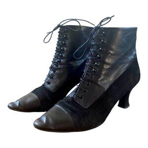 Vintage Anne Klein II Suede Leather Granny Lace Up Ankle Boots size 9.5 M